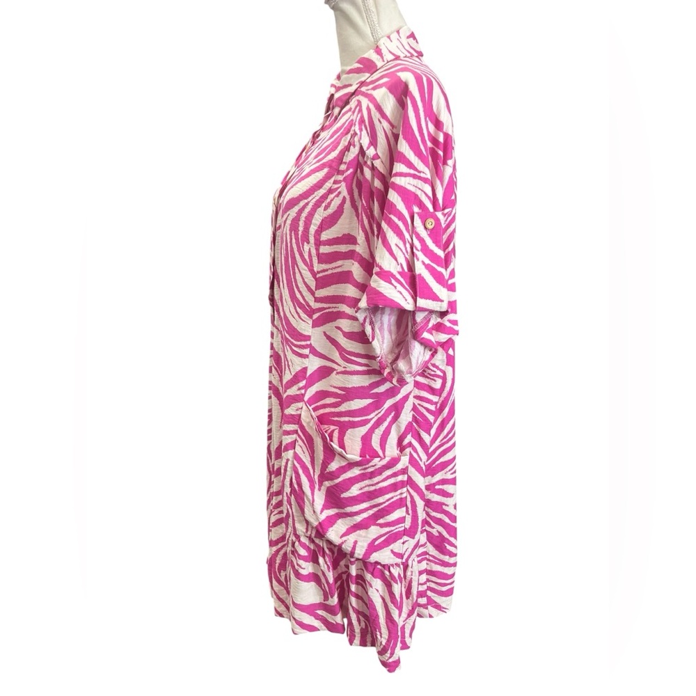 Umgee Pink Zebra Print Shirt Dress Oversized Button Front Mini Dress Small NWT - Picture 6 of 9